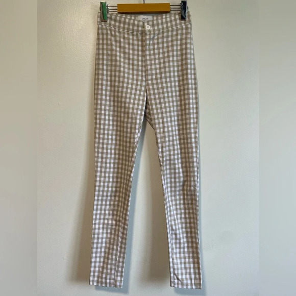Urban Outfitters Tan & White Gingham Skinny Leg Pants / Trousers - Size 0 - Picture 1 of 7